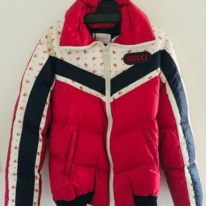 New Gucci Red Floral Puffer Ski Jacket Sz 42 US8